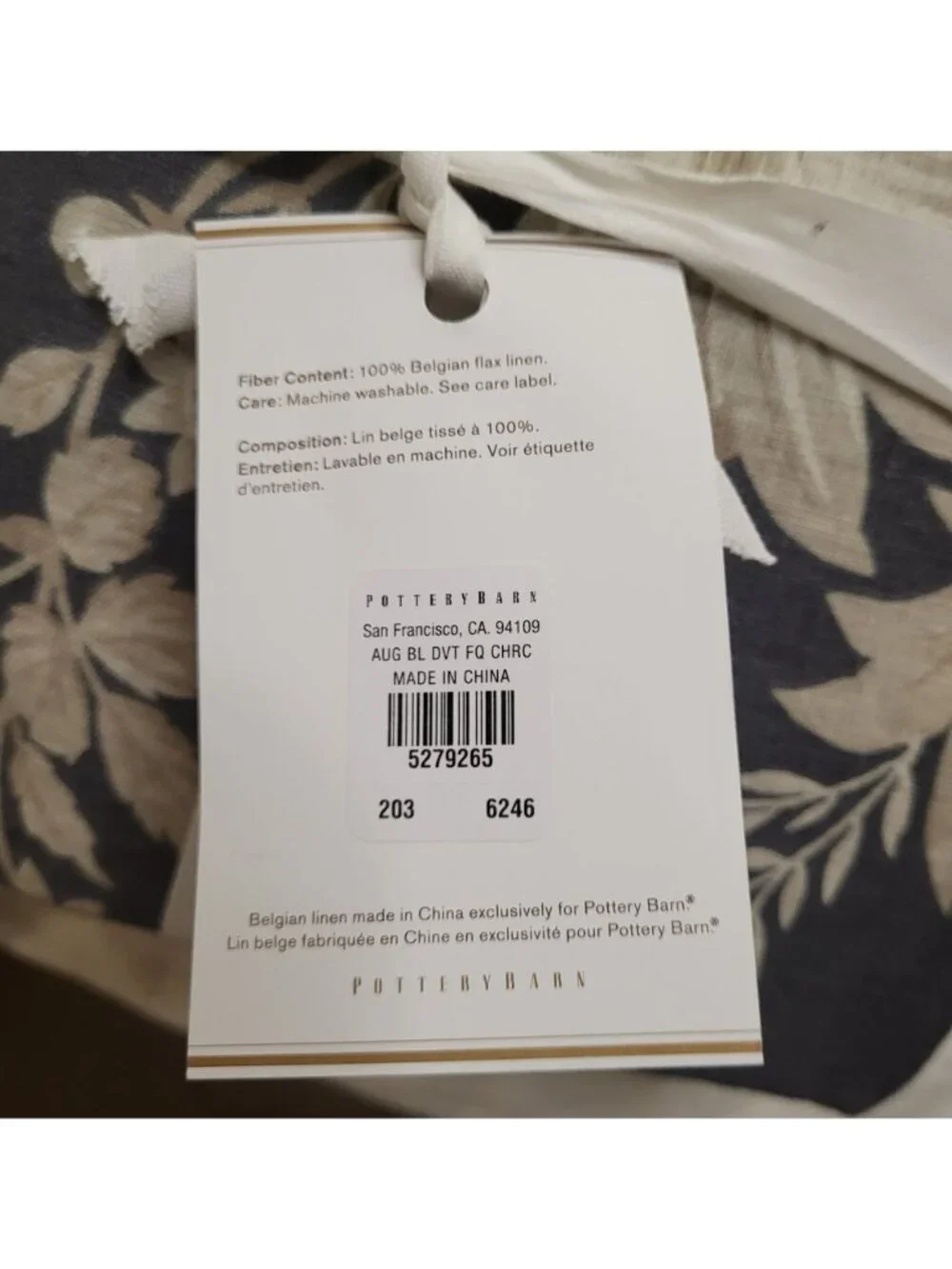 Pottery Barn Augustine Belgian Flax Linen Duvet Cover Full/ Queen Gray Floral
